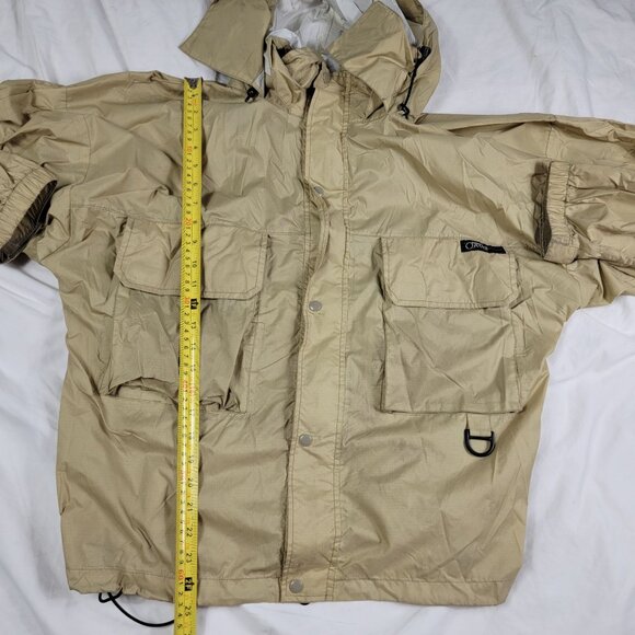Orvis Mens Large Beige Fly Fishing Shell Jacket Hooded Coat Windbreaker - Picture 13 of 14